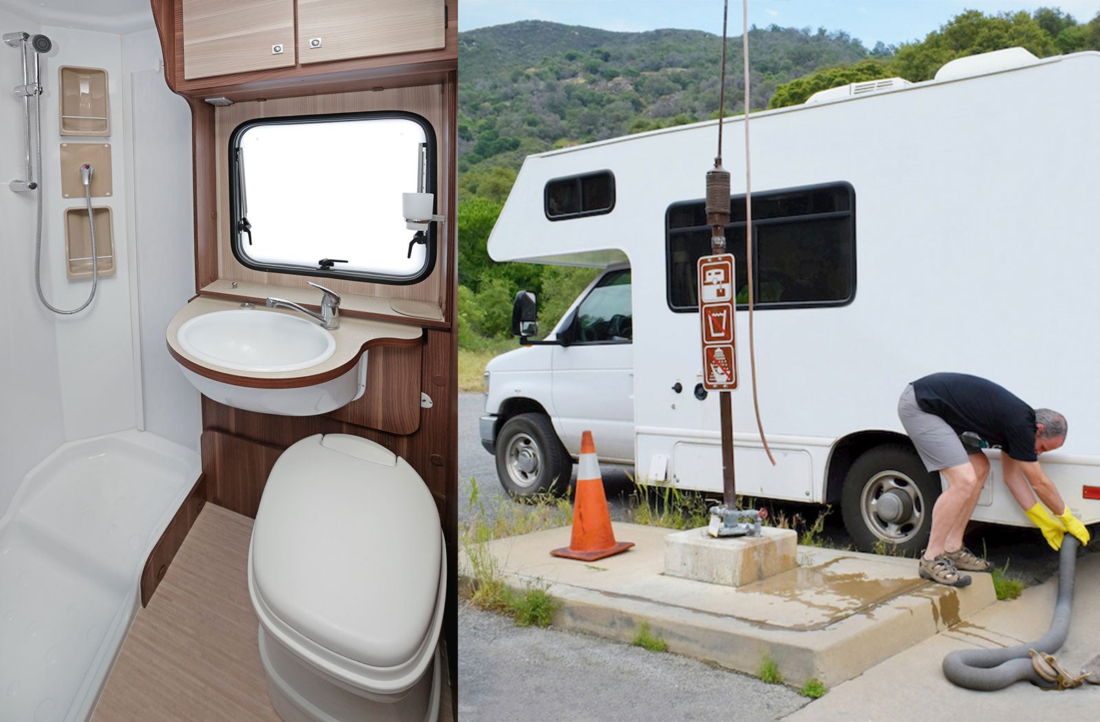Portable RV/camper toilet and holding tank setup in Detroit, Michigan
